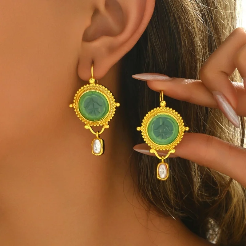 2026 New Purple Round Water Droplet Medium Long Women's Crystal Inlaid Earrings Shiny High-end New Trend Personalized Jewelry