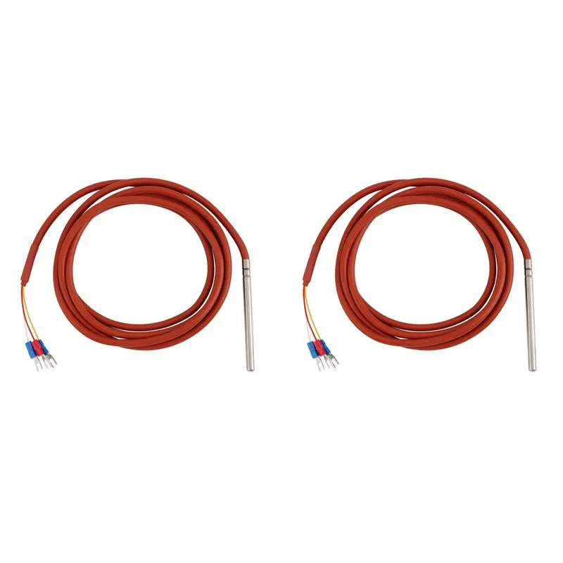 ABWZ-2X PT100 RTD Temperature Sensor 6Mmx80mm Class B 2M Silicone Gel Coated Wire Platinum Resistance Pt 100 Stainless Steel