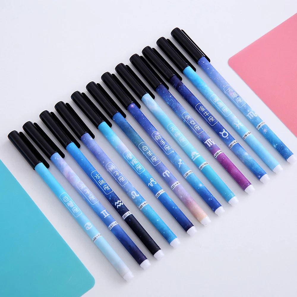 6PCS Cartoon Gel Pen Set Neutral Pen Smooth Writing Fastdry 0.5mm Black Blue  Color Replacable Refill School Stationery Supplies