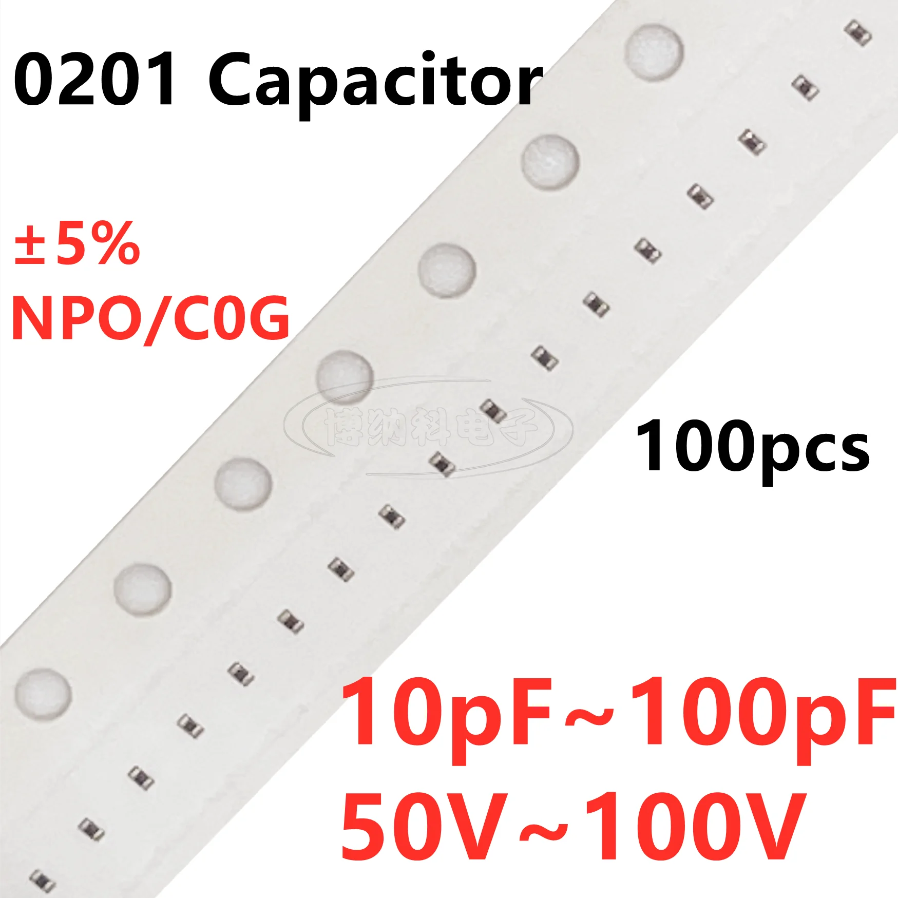 100pcs 0201 SMD Capacitor 10/12/15/18/20/22/24/27/30/33/39/47/56/68/82/100PF C0G NPO 50V 100V ±5%