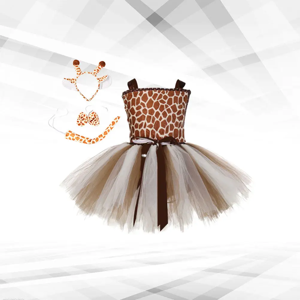 1Set Giraffe Animal Costume Outfit for Girls Dress Up Clothing Cosplay Suit Birthday Christmas Event Stage Garment Soft Skin