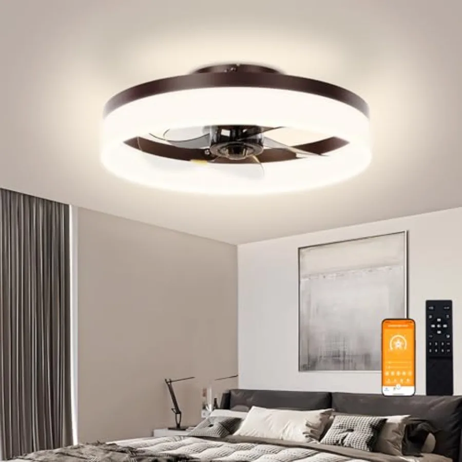 Low Profile Ceiling Fans with Lights and Remote, 15.7in Modern Ceiling Fan Flush Mount, 3000K-6500K Dimmable Bladeless LED Fan