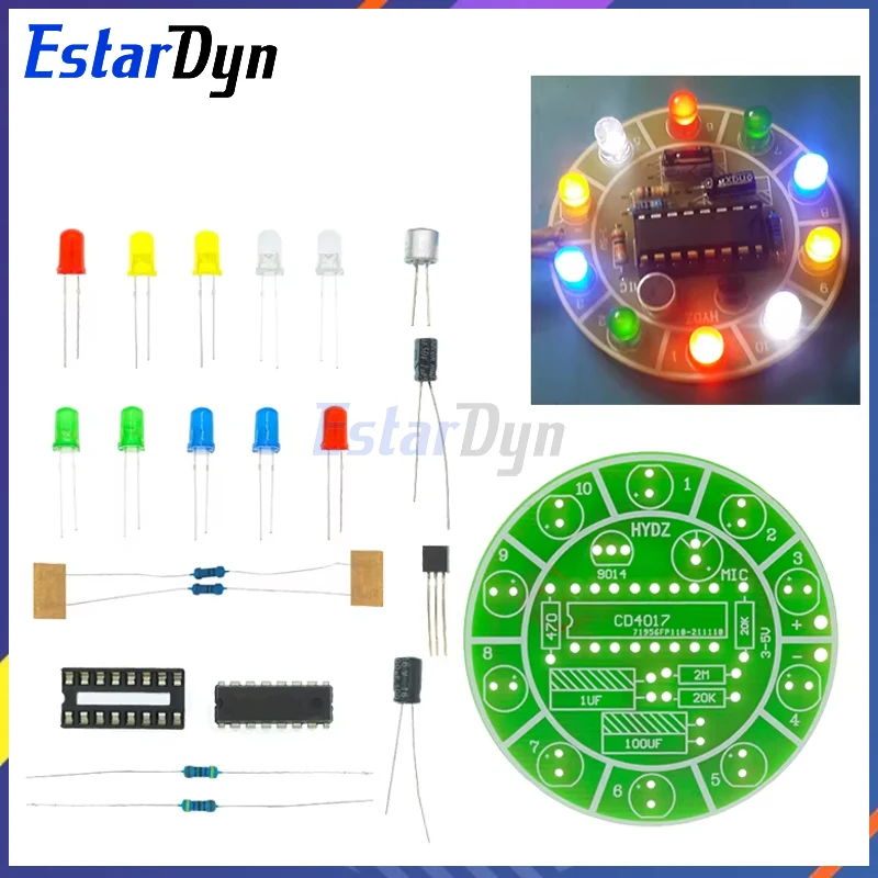 Estardyn CD4017 colorful voice control rotating LED light kit electronic manufacturing diy kit spare parts student Laboratory