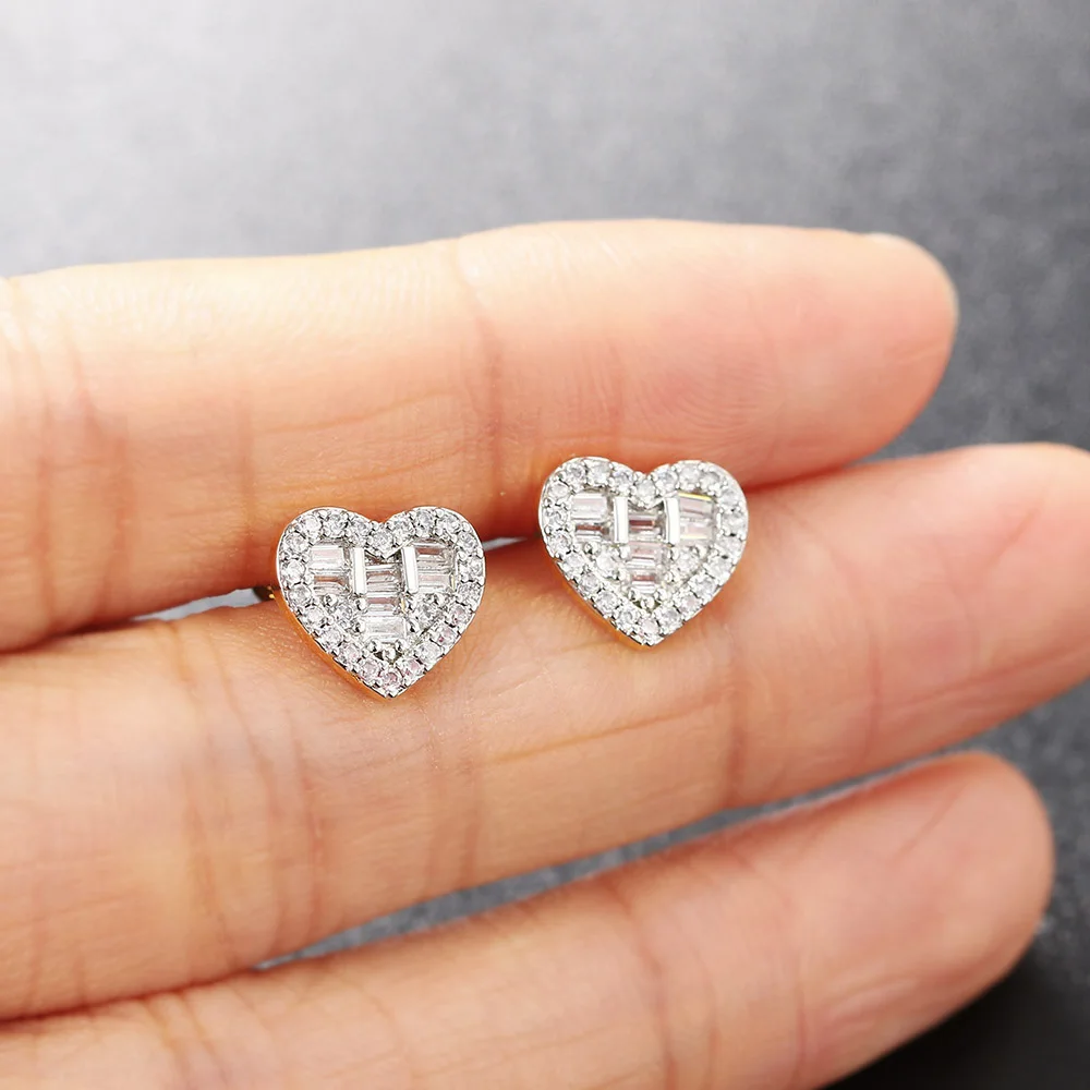 Hiphop Heart Crystal Stud Earrings For Women Hippie Cubic Zircon Cartilage Earrings Party Jewelry Wedding Accessories