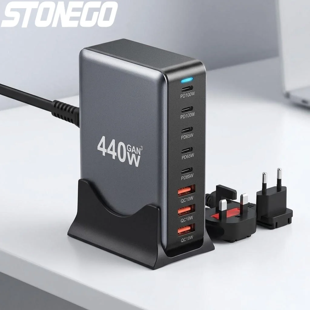 

Ультрабыстрая зарядная станция USB-C на 440 Вт с 8 портами, совместимая с двойным PD 100 Вт для MacBook Pro, Air, iPad, iPhone 16, 15, 14, 13 Pro Max