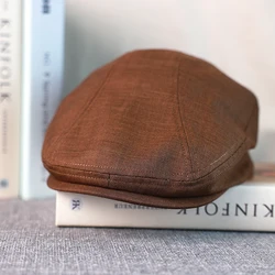 Spring Summer Linen Newsboy Cap New Brown Breathable Beret Men's Women's Literary Retro Hat England Hats Male Hats A-60