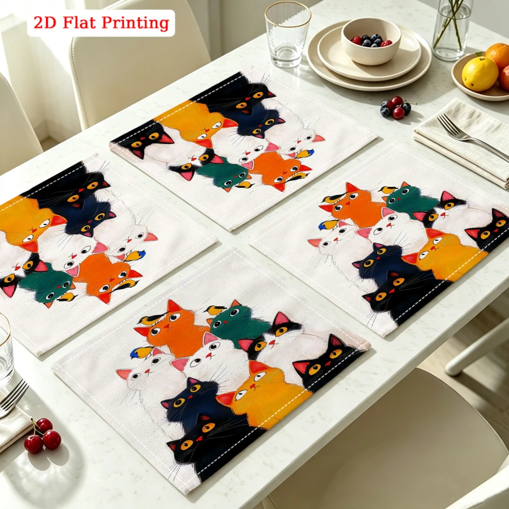 2Pcs Cute Cat Placemat Multicolor Cartoon Cats Table Mat Kitchen Dining Decor Non Slip Heat Resistant 30X40Cm