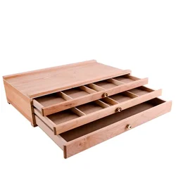 40.9x25.9cm Desktop Easel Wooden Storage Painting Box 3-layer Drawer Portable Oil Painting Box Sketch Pencil Tool Box