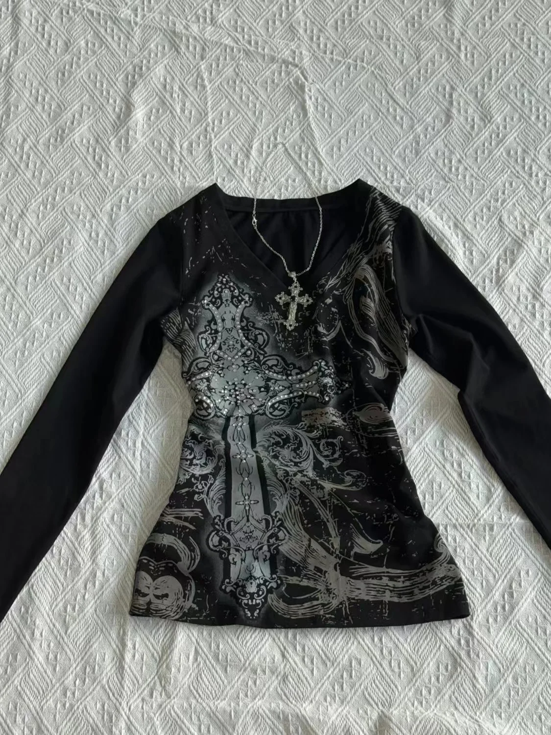 Vintage Gothic Streetwear T-shirt Woman Y2k Tops Harajuku Punk Japanese Tees O-neck Long Sleeve Camisetas Letter Print Tops New