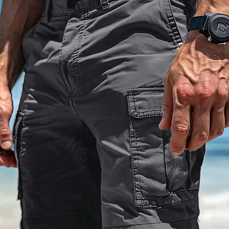 

Mens Casual Cargo Shorts With Button Fly Loose Fit Nylon Blend