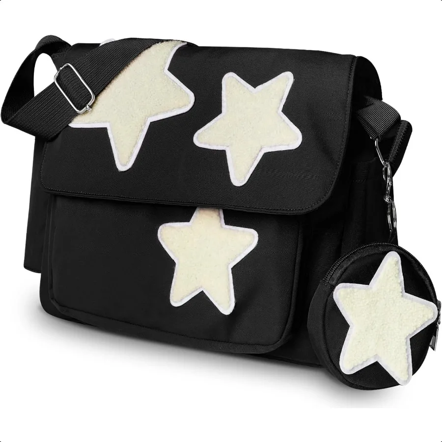 

Y2K Menger Bag for Women Lightweight Spacious Stars Tote Purse with Cute Coin Purse Crossbody Shoulder Bag