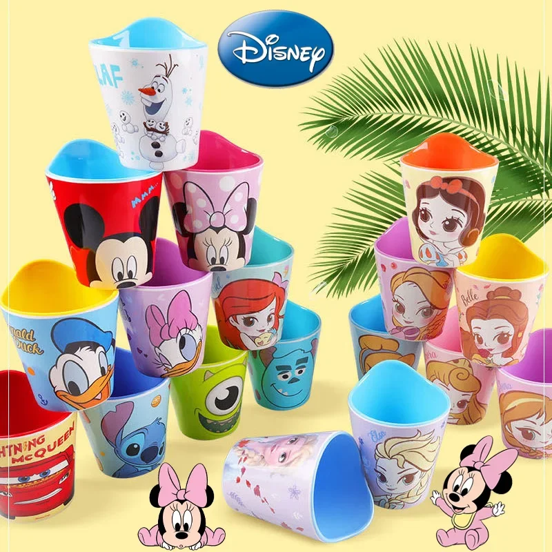 Taza de melamina de Mickey Minnie Stitch Elsa de Disney, vaso de bebida de agua con jugo de leche de dibujos animados para niños, vasos anticaída para bebé, vaso para niño y niña