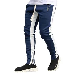 Pantalones de Jogging con cremallera de doble bolsillo de talla asiática, pantalones deportivos casuales para hombres, pantalones de pierna larga con cremallera, pantalones para correr, nuevo