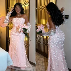 Customized Intricate Exquisite Applique  Flower Pleat A-line Strapless Long Dresses Bespoke Occasion Dresses Matching Sizes Avai