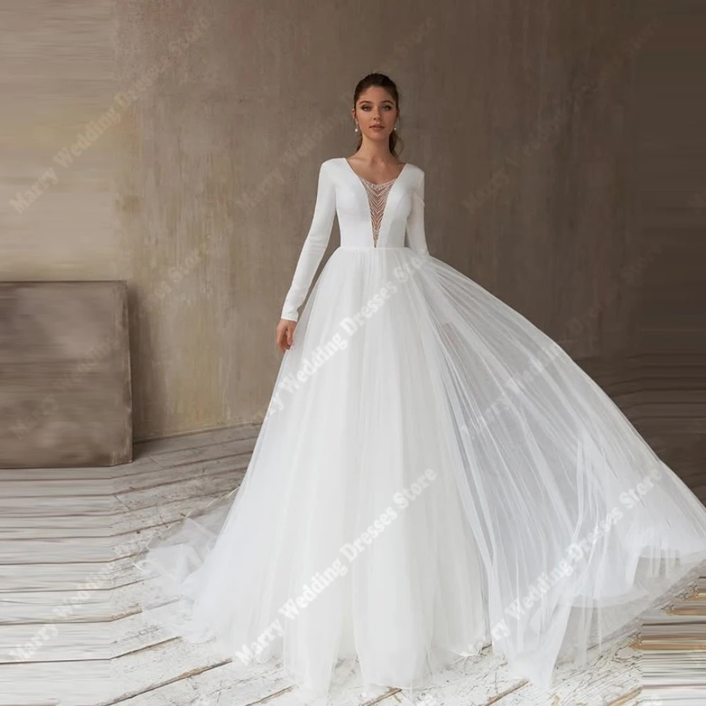Fascinating Women A-Line Wedding Dresses Sexy V-Neck Tulle Bridal Gowns  Princess Engagement Banquet Robes De Mariee Customized
