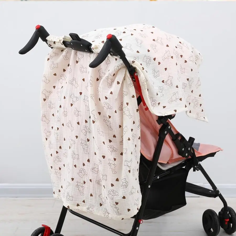 1 Piece Baby Stroller Sunshade, Made of Pure Cotton Crinkled Fabric, Easy to Carry, Skin-Friendly and Breathable, with Cute Cartoon Print Patterns, Suitable for Baby Strollers