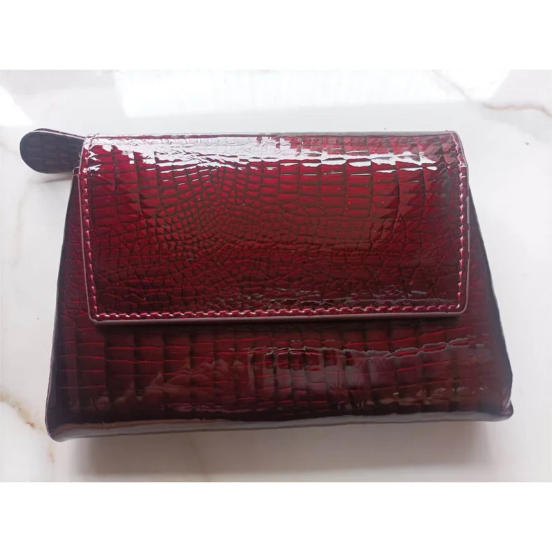 Dompet Kulit Sapi Aligator Baru 2025, Dompet Pendek Wanita dengan Penutup Magnetik, RFID, Kulit Asli, Tempat Kartu, Clutch dengan Kotak