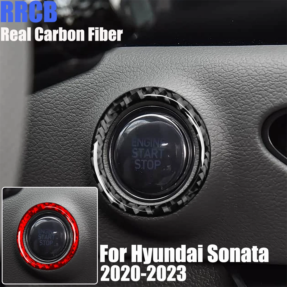 Real Carbon Fiber Car Accessories Engine Start Trim Cover Soft Sticker For Hyundai Sonata 10th Gen DN8 2020 2021 2022 2023