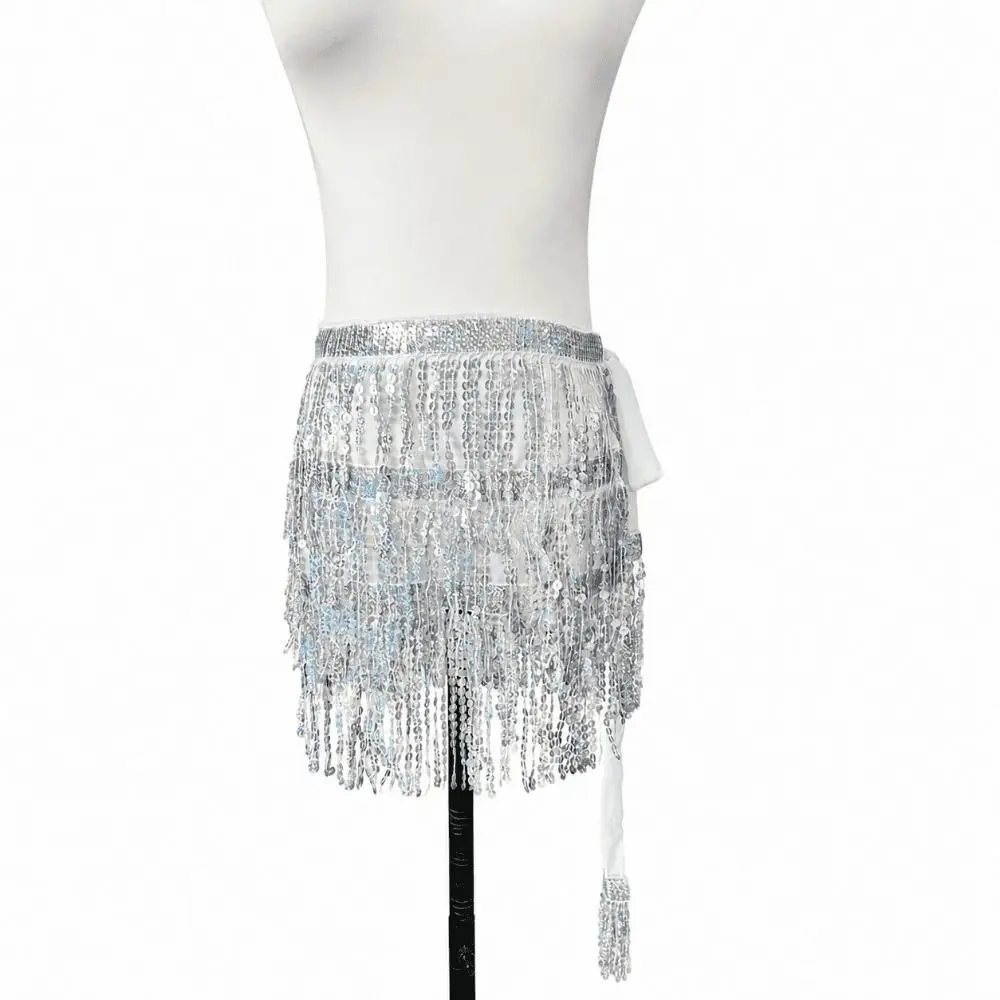 Sparkly Women's Sequin Tassel Skirt Three Layer Fringe Trim Bikini Cover Up Skirt Adjustable Tie Waist Glitter Skirt Beach Trip