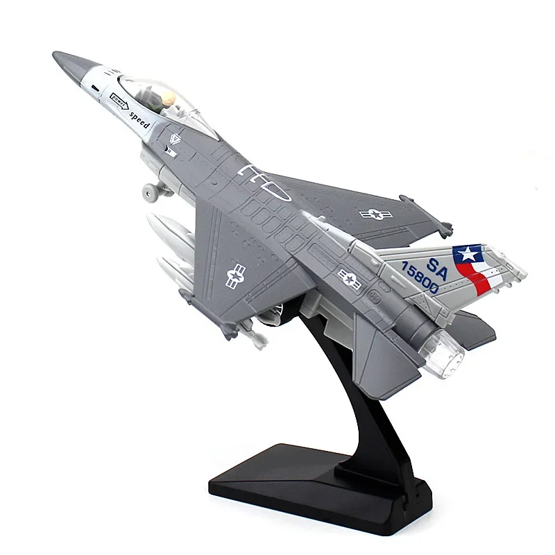 Modelo de caza de aleación de juguete F16, fuerza de retorno acústico óptico, avión militar de aviación, regalo de Adorno