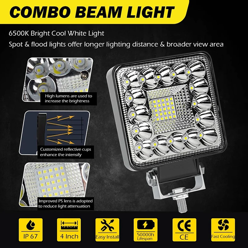 1PC/2PCS Vehicle Work Light Off-Road Spot Flood Beam Driving Bar for ATV UTV RV Boat Tractor Bumper Golf Cart LED Car Fog Light view 3