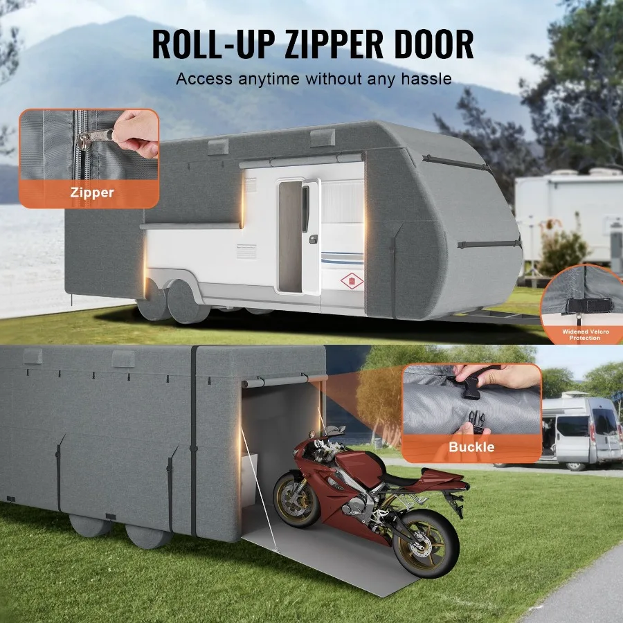 

Travel Trailer Cover 28-31 ft RV Cover Top 300D Oxford Fabric Camper Cover Waterproof Windproof and Rip-Stop Class A RV Cover w