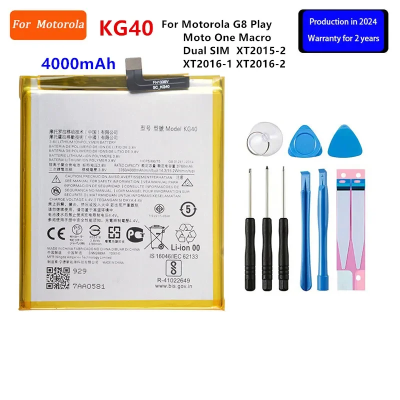 

100% Original KG40 4000mAh Battery For Motorola Moto G8 Play Moto One Macro/Dual SIM XT2015-2 XT2016-1 XT2016-2 +Tools