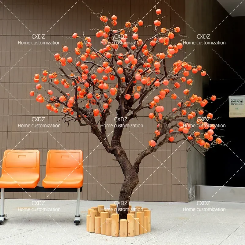 Large Solid Wood Simulation Persimmon Hawthorn Apple Tree Upside Down Decoration New Chinese Zen Style Soft Home Decor
