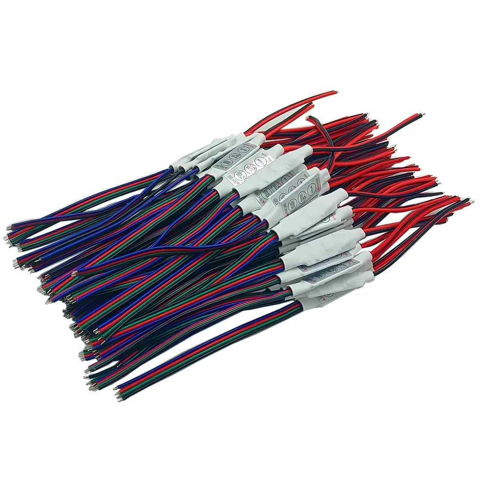 Mini 3 Keys RGB Controller, Dimmer Brilho, 4 Pin Wire para LED de tensão constante, Cor Strip Light, 2835, 5050, DC 12V, 24V, 6A