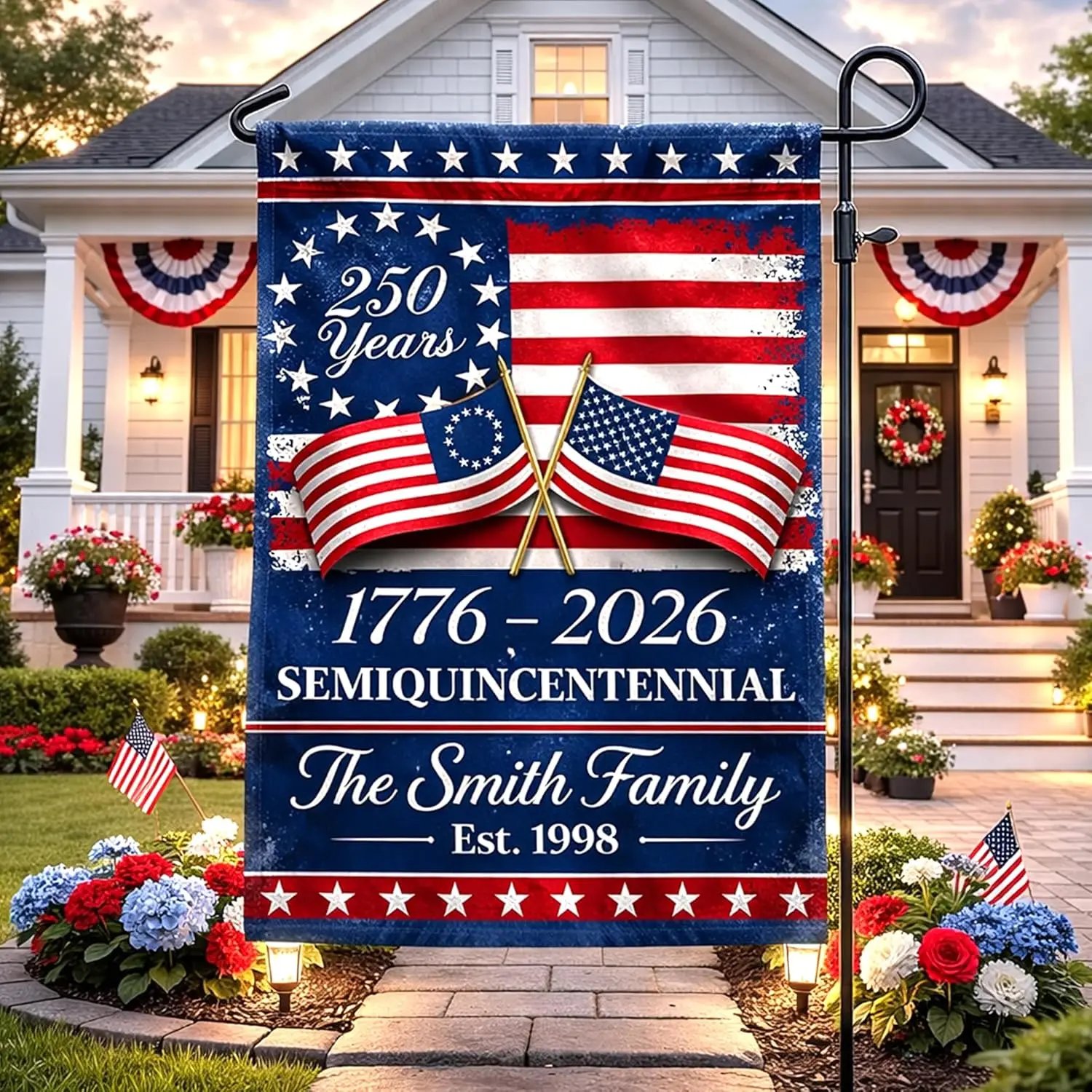 Personalized 250th Anniversary USA Garden Flag, Independence Day Family Gifts, Custom 250th USA Yard Flag with Family Name,  MMZ