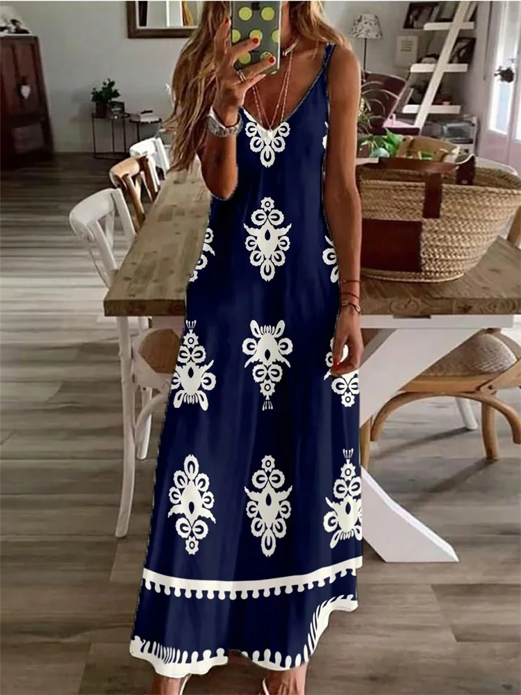 Простое повседневное платье до колена с геометрическим 3D принтом, уличное модное длинное платье с лямкой на шее, модное женское длинное платье