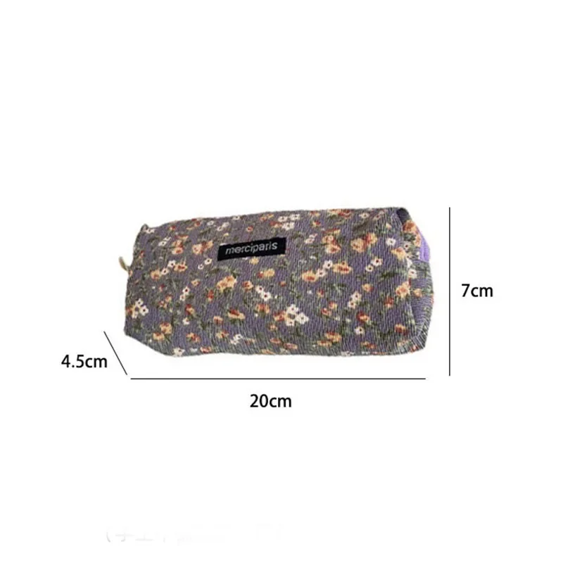 Women Corduroy Cosmetic Bags Fresh Floral Print Beauty Female Makeup Brush Storage Bags Student Girl Pencil Case Bags