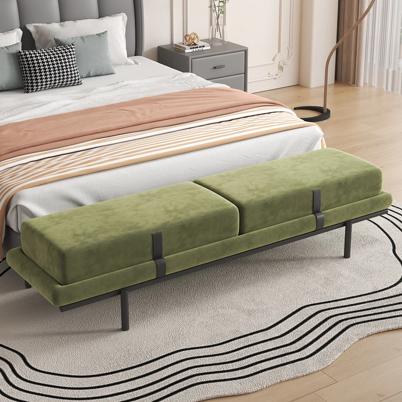 Nordic creative tufted luxury living room furniture modern steel tube bench lamp simple bedroom bedside sofa stool home shoes