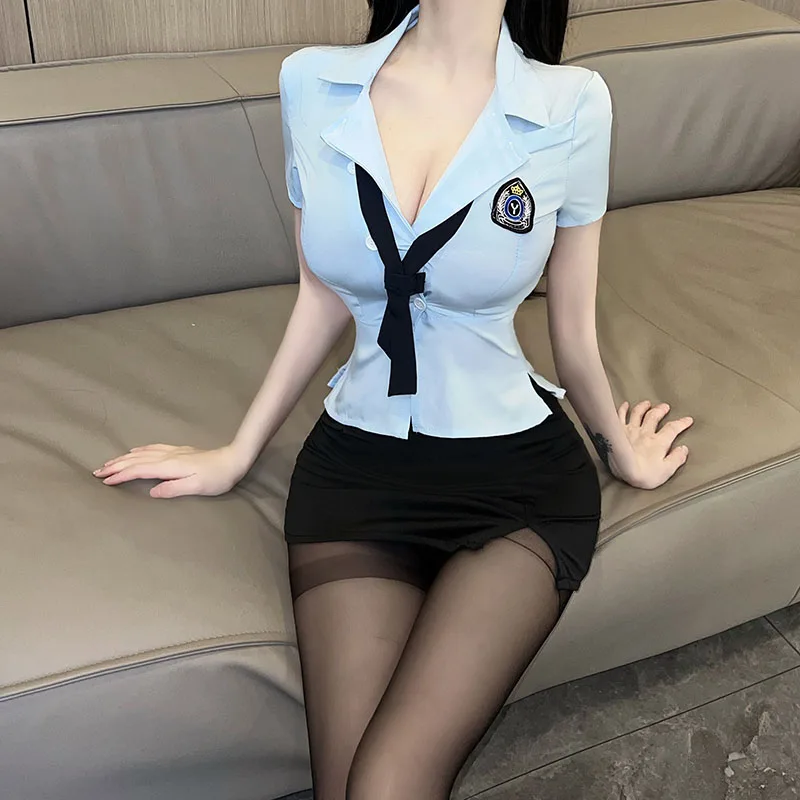 Sexy Lingerie Lady Police Officer Uniform Female Cap Cosplay Costumes Night Club Stage Performance Exotic Wear for Women Girls