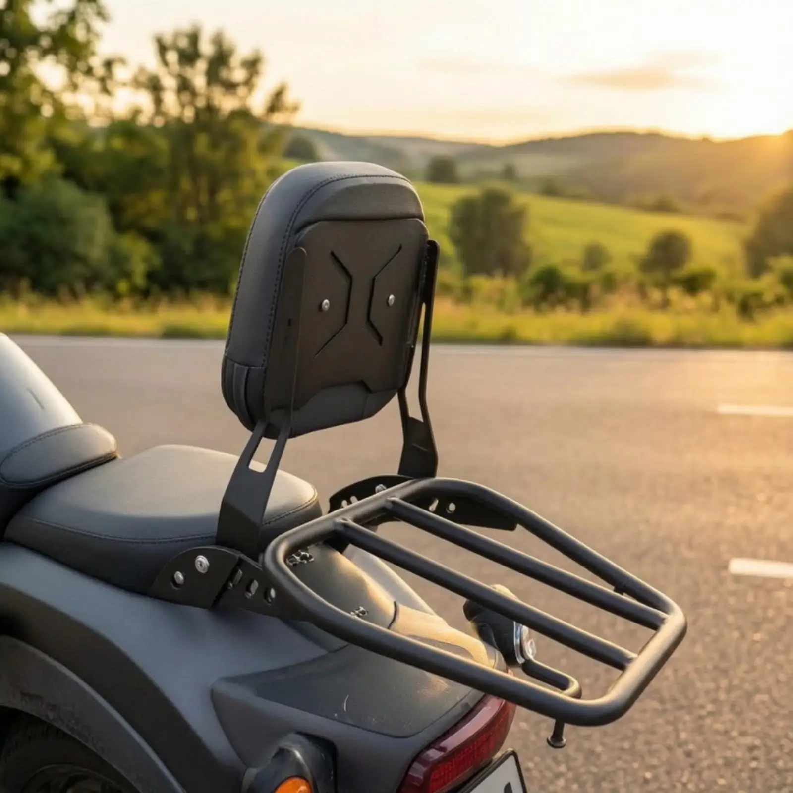 Universal Fit Motorcycle Backrest Rack Passenger Support Luggage Sissy Bar Metal Synthetic Leather for Chopper Cruiser