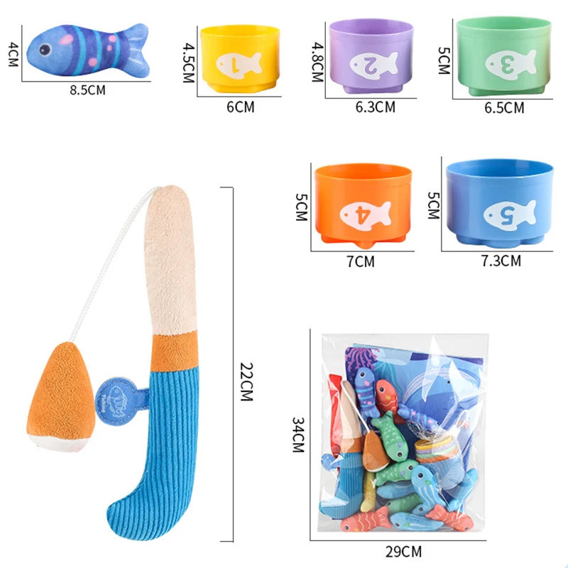 Brinquedo montessori para crianças, jogo de pesca de pano com copos de empilhamento, classificação de cores, brinquedo de educação precoce, contagem de números, brinquedo de matemática, presente