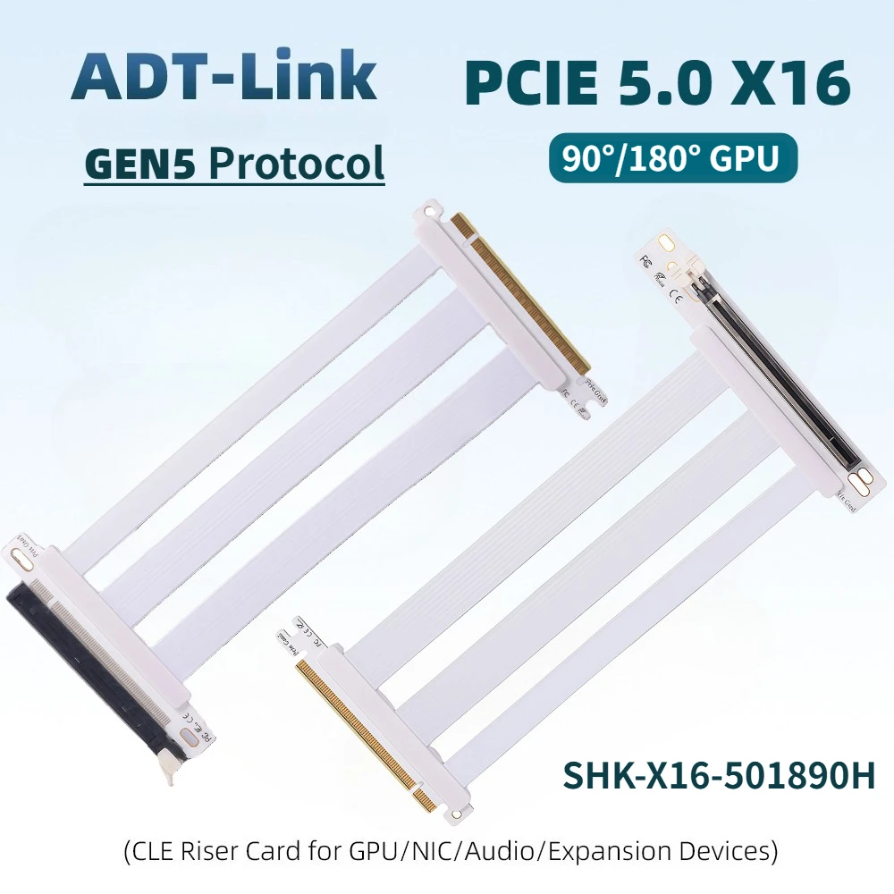 White 15CM 20CM PCI-E 5.0 16X Riser Cable PCI Express 5.0 Graphics Card Extender Gen5 High Speed 90°180° GPU for 50/40/30 Series