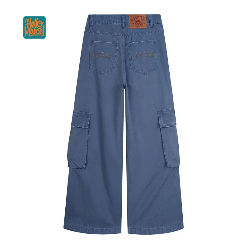 HELLOMARCEL EU US Size Luxury Quality Street Pants Autumn Retro Work Style Splatter Paint Graffiti Distressed Wide-Leg Trousers