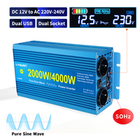 4000W Power Inverter Pure Sine Wave 2Outlets Power Converter For Freezer/Kettle/Fan Home Electric Power Supply