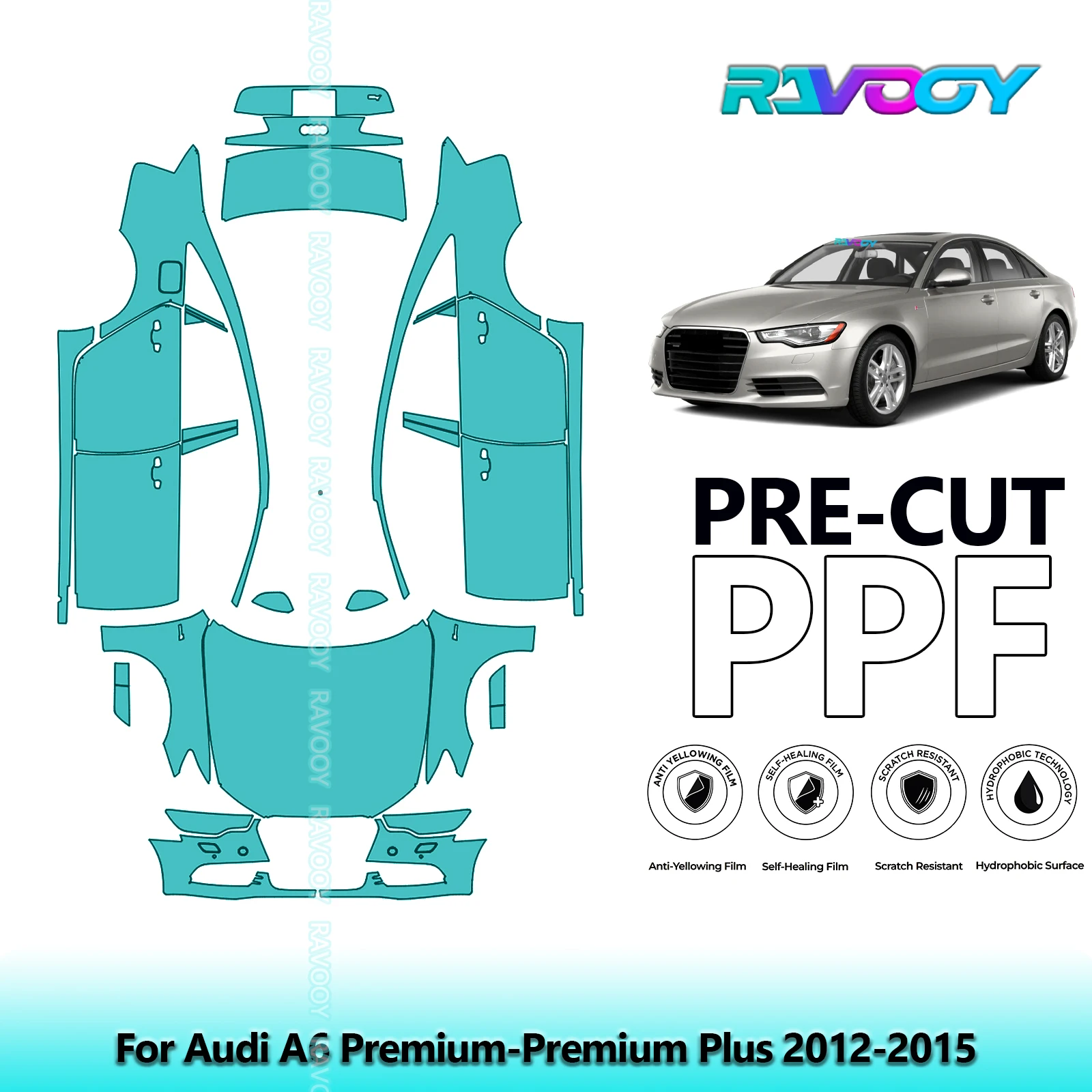 RAVOOY Custom-Fit Precut TPU PPF Full Vehicle Clear Bra Stone Guard EU UK For Audi A6 Premium-Premium Plus 2012-2015