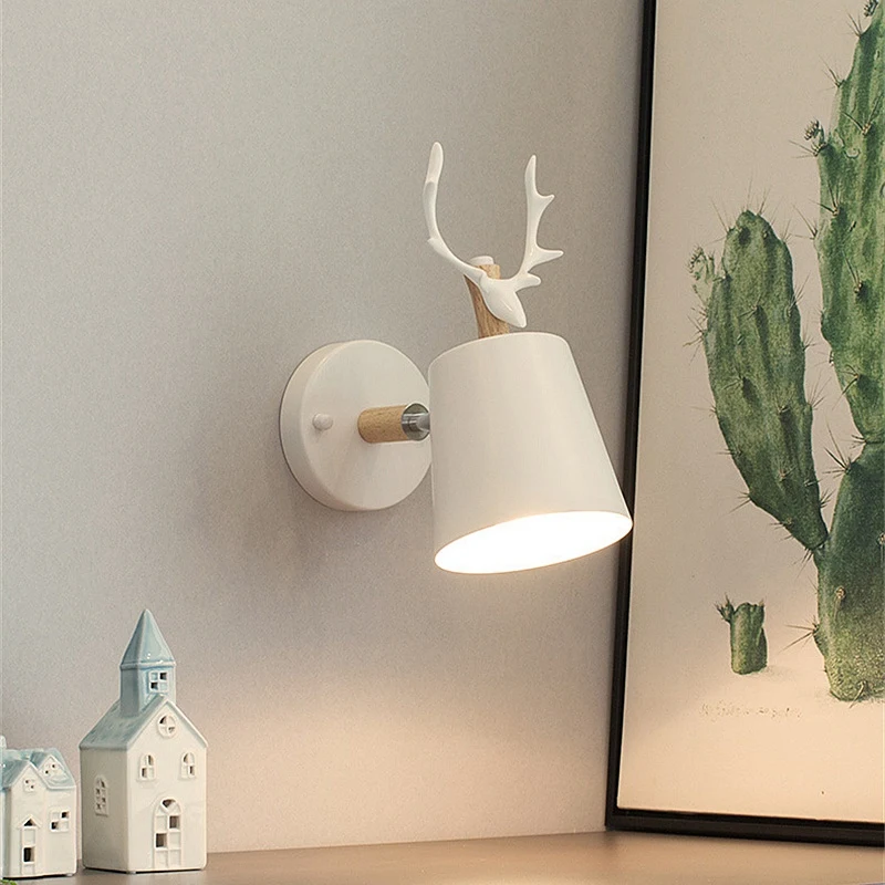 A33R-LED Wall Lamps Modern Cartoon Deer Antler Iron Vintage Sconce Bedroom Bedside Aisle Stair Decor Lights Fixture E27