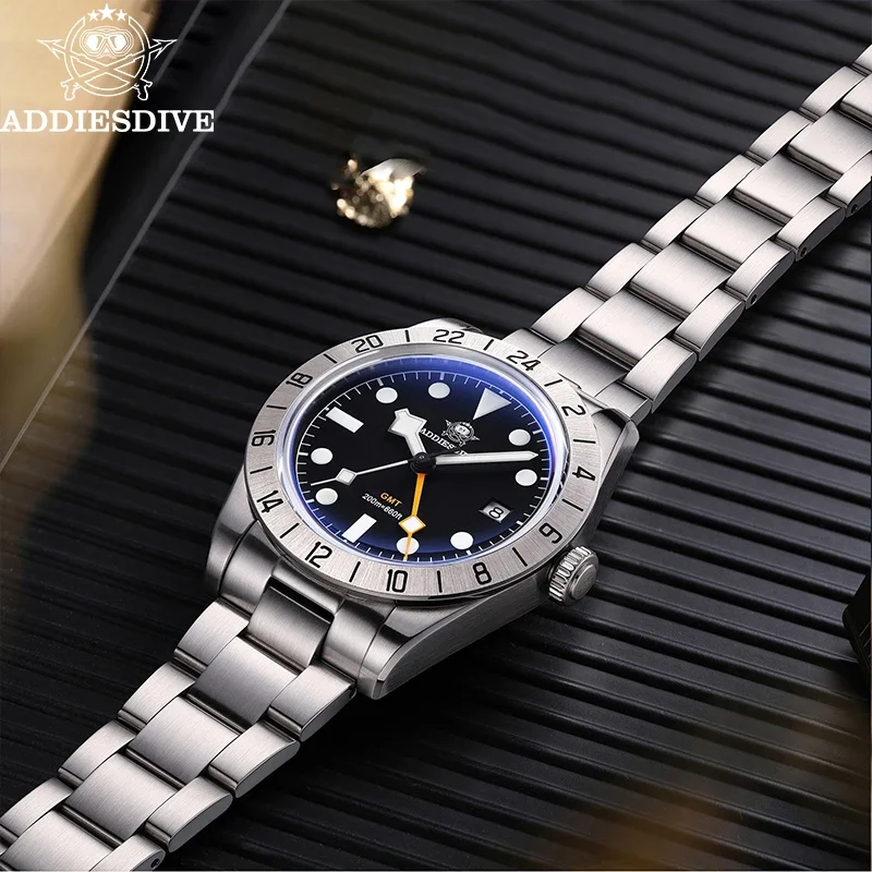 Addiesdive رجل GMT ساعة كوارتز مقاوم للماء 200 متر سوبر مضيئة 39 مللي متر فقاعة زجاج ساعة اليد 316L الفولاذ المقاوم للصدأ الساعات الفاخرة #4