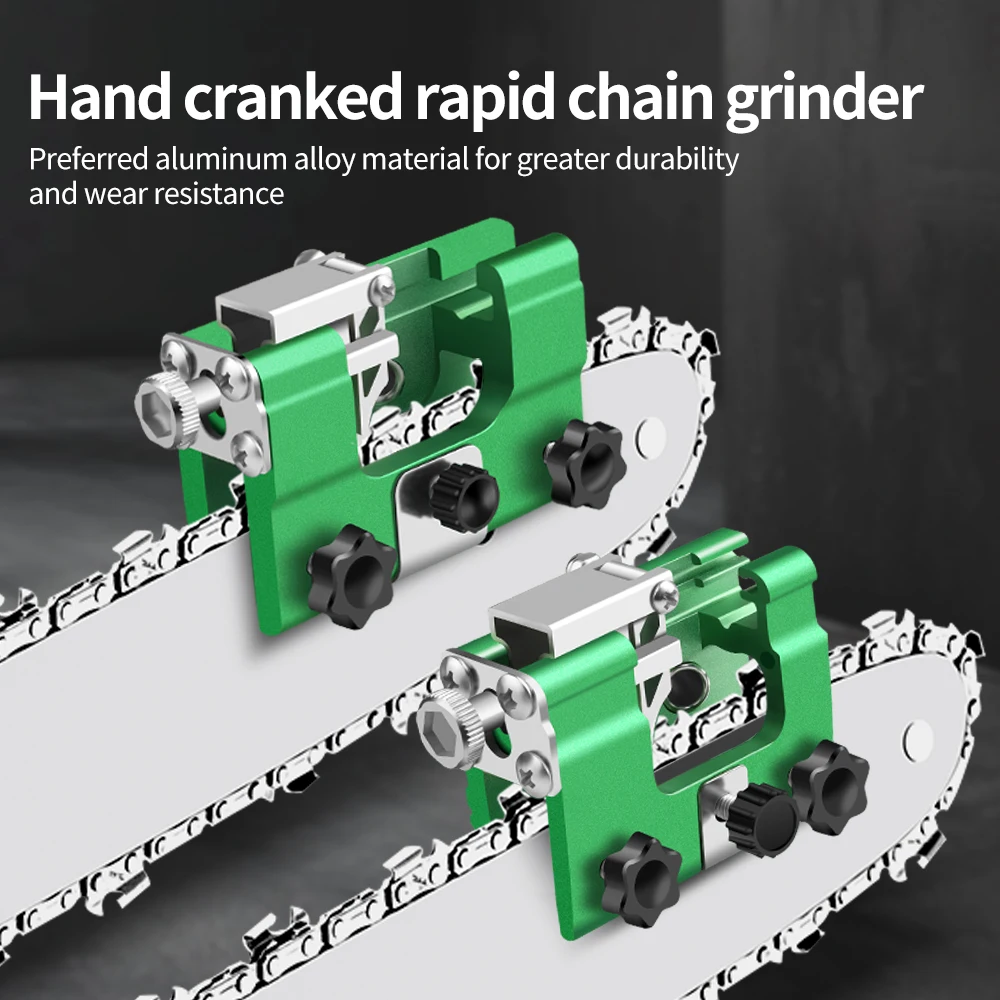 Professionelles Handkurbel-Kettensägenschärfer-Set mit 3 Diamant-Schleifköpfen Schnelles Holzbearbeitungs- und Garten-Kettenschärfwerkzeug