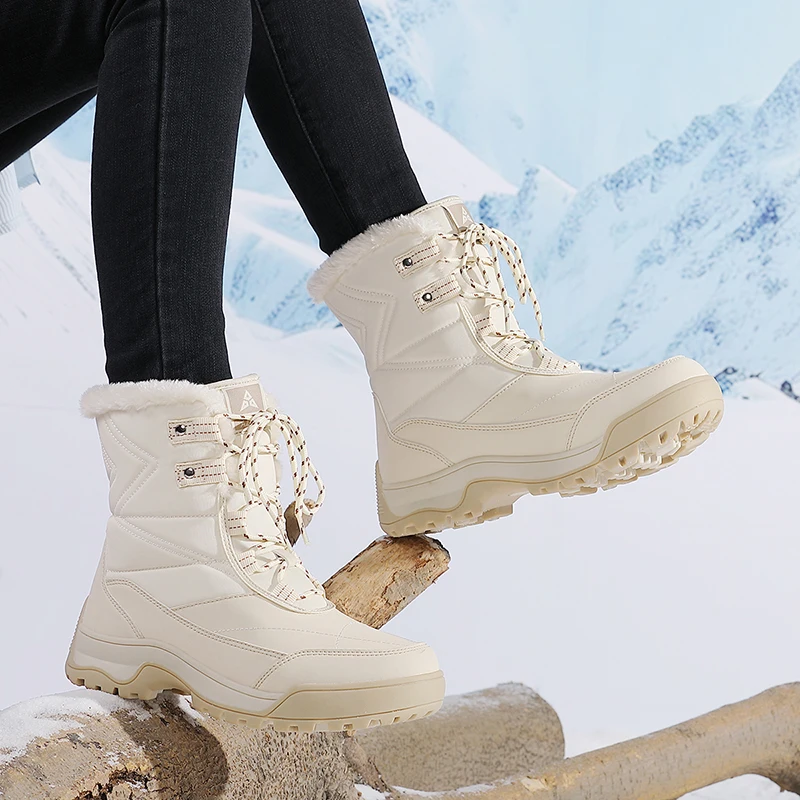 2026 Winter Women's Warm Boots High-top Waterproof Ankle Boots Ladies Super Warm Plush Hiking Shoes Outdoor Casual Work Shoes