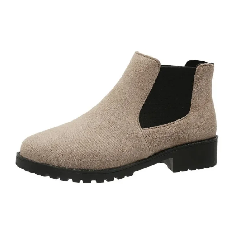 Stivaletti con tacco quadrato da donna primavera autunno stivali con plateau a punta tonda con fascia elastica per scarpe Casual da donna con fondo