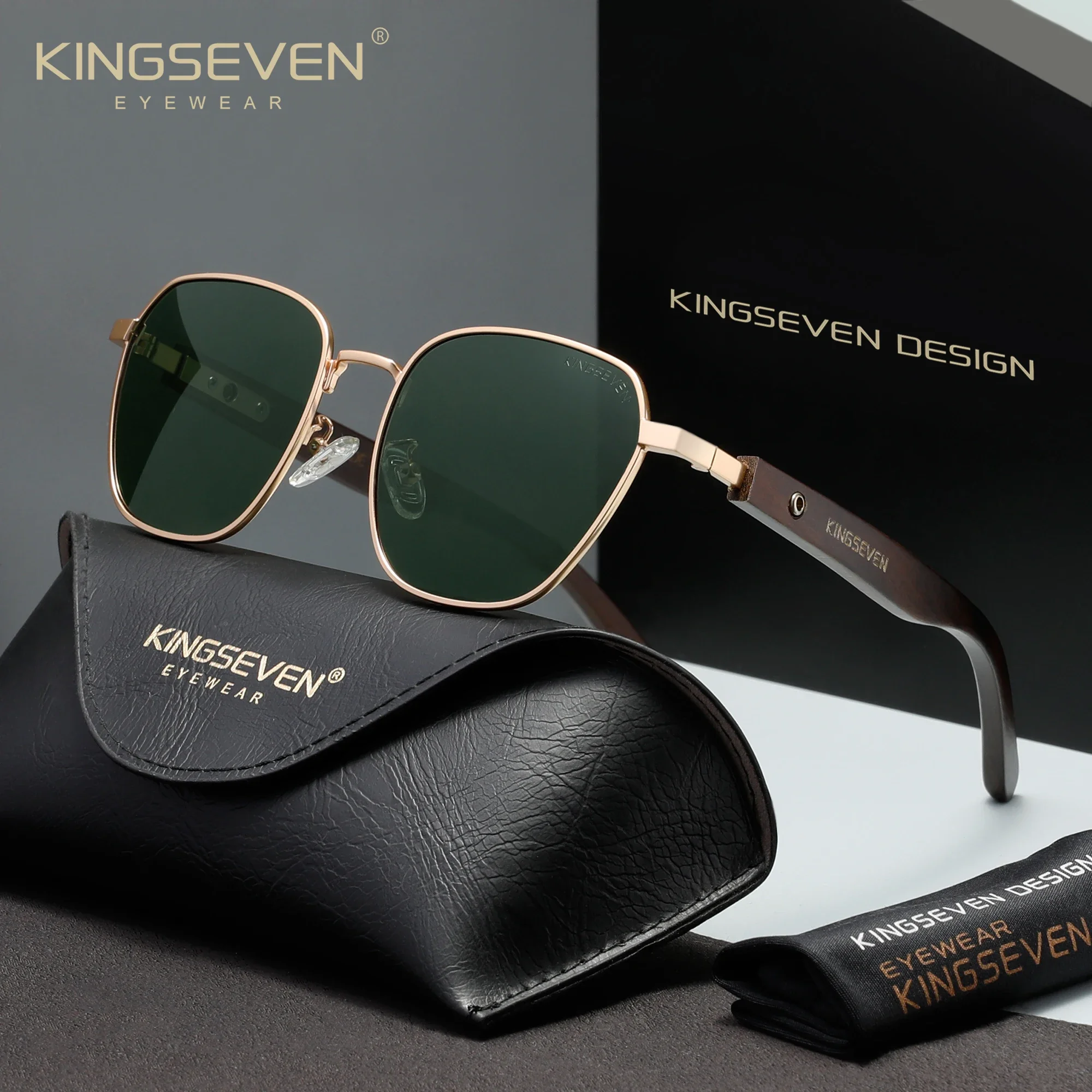 KINGSEVEN Modische UV400 Holz-Sonnenbrille für Herren, Polarisierte Luxus-Brille aus Walnussholz für Damen, Outdoor und Autofahren