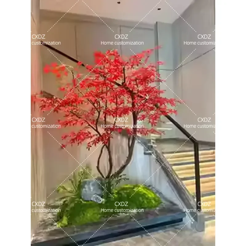 High-end simulated horse drunk wood window landscaping, interior decoration, large hanging bell fake tree, landscape