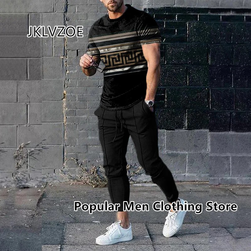 2023 Fashion Men Tshirt Suit Tracksuit Men Clothes 3D Printed Sportswear Short Sleeve T-shirt Long Pants Streetwear 2 Piece Set