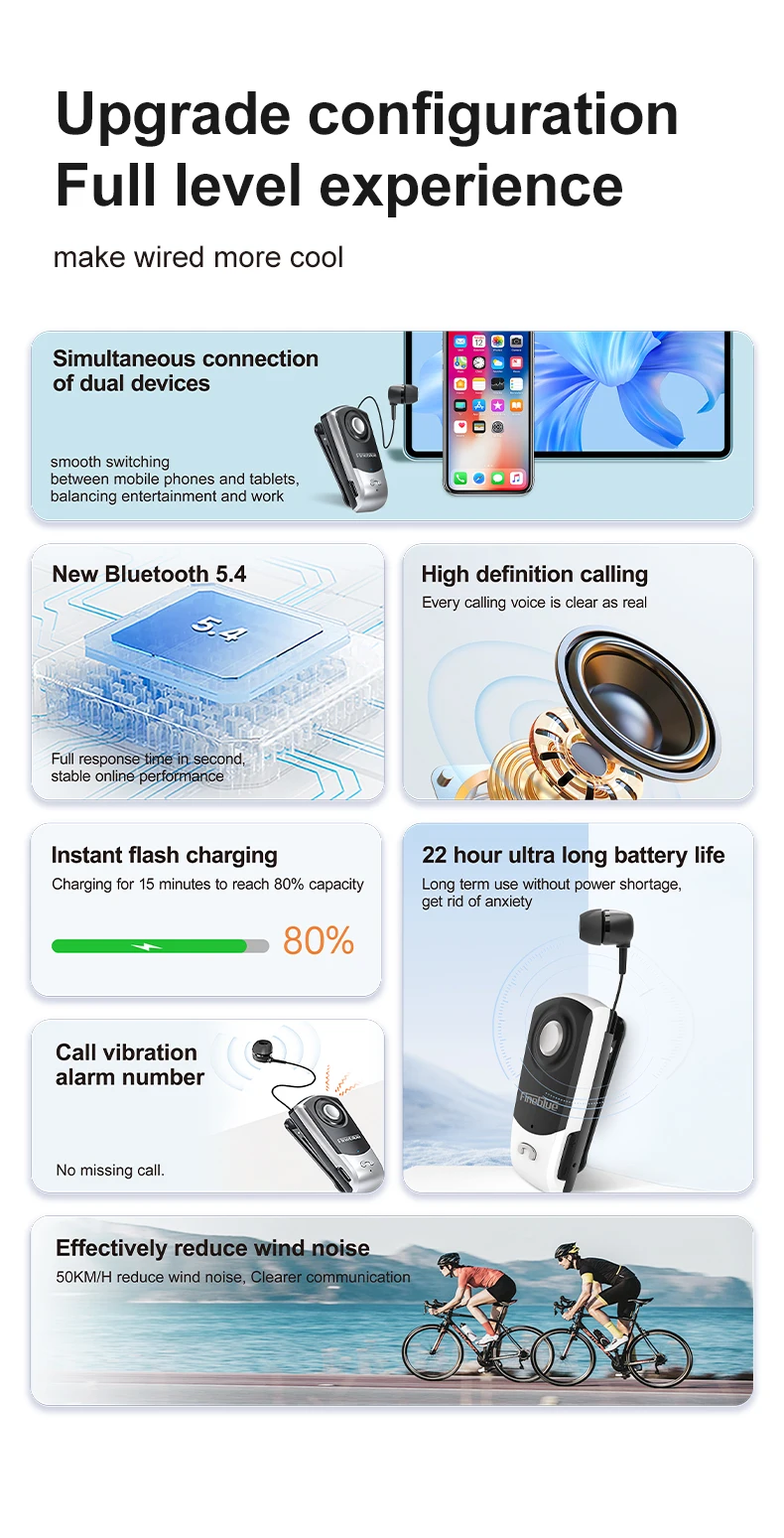 سماعة رأس Fineblue F960 اللاسلكية بتقنية البلوتوث مع مشبك سلكي سماعة رأس قابلة للسحب بدون استخدام اليدين لـ Powersports pk F920