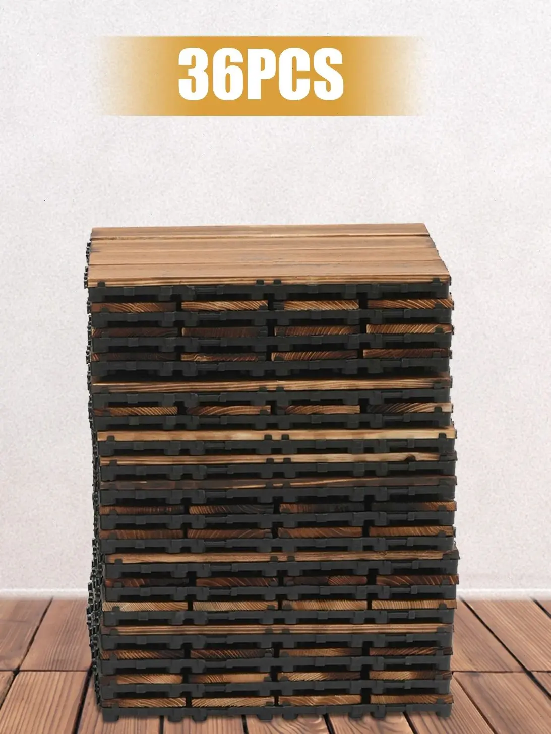 Verbindbare terrastegels 30x30cm gecarboniseerd houten vloertegels waterdicht antislip buitentegels voor patio balkon tuin - afbeelding 2